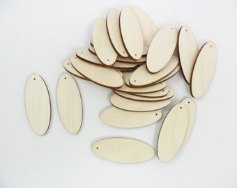 Wood Oval Earring Blanks Wood 2 1/2" x 3/4" x 1/8" Laser Cut Wood Shapes With Hole Jewelry - 25 Pieces