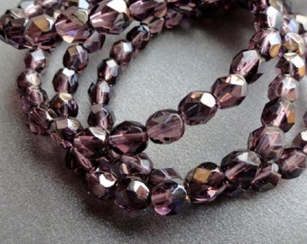 6mm Fire Polished Beads - Purple Celsian Luster - Faceted Czech Glass Rounds