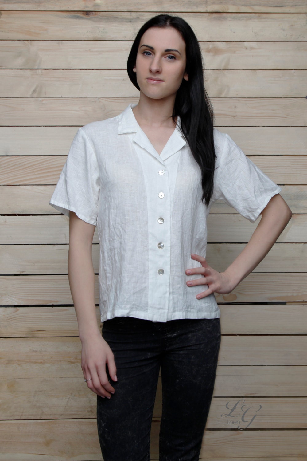 Pure Linen Short Sleeve Blouse/Shirt