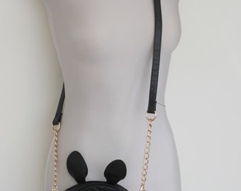 Black Crossbody Bag, Quilted Purse, Purse with Ears,