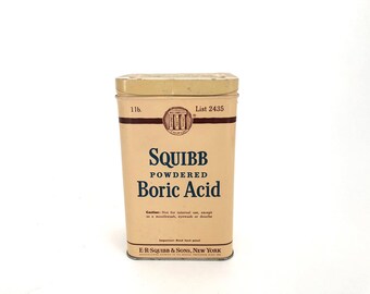 Squibb Boric Acid Tin - Vintage Medical Decor Tin - First Aid Tin - Display - Prop - Collectible - Medical Display - Apothecary Collectible