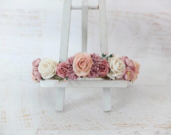 Flower crown - mauve blush pink off white wedding flower crown - floral hair wreath - bridesmaid hair accessories - flower girls