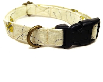 Bumblebee - Light Yellow Bees Spring Organic Cotton CAT Collar - All Antique Metal Hardware