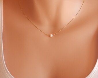 bridesmaid gift single pearl necklace gold necklace floating pearl necklace dainty pearl necklace pearl choker Supreme Quality Pearl Upgrade