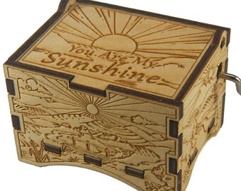 Artistic Music Box, "You Are My Sunshine", Laser Engraved Wood Hand Crank Music Box