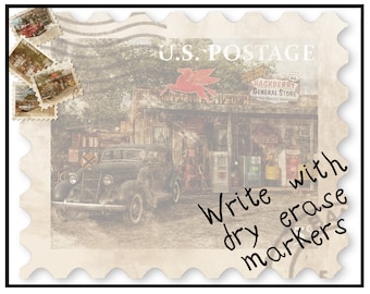 Dry Erase Message Board - Route 66 General Store Vintage Postage Stamp - 8" x 10" and 11" x 14" Sizes