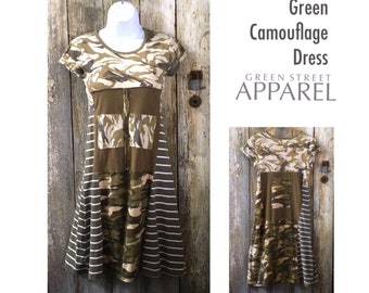 Army dress, Camouflage dress, T-shirt dress, Women's upcycled clothing, Refashioned clothing, Urban dress, Funky dress, Olive dress, S/M