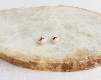4mm Pink Opal Stud Earrings, Pink Opal Earrings, October Birthstone Jewelry, Sterling Silver Stud Earrings, Pink Stud Earrings, Pink, GSBE53