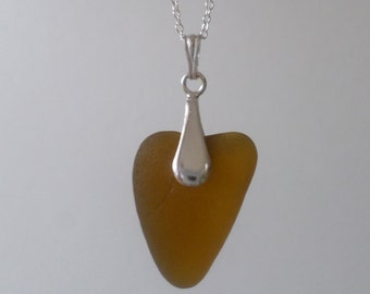 Toffee Heart Shaped Sea Glass Sterling Silver Necklace, Pendant, Seaglass, Beach Jewelry, Seaham, Beach Glass, Seaglass Necklace