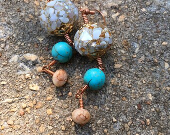 Creamy Turquoise Copper Dangle Drop Earrings
