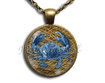 Blue Crab - Round Glass Dome Pendant or with Necklace by IMCreations - AN105