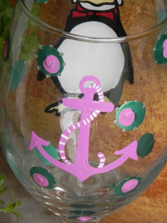 Anchor Design- Painted Wine Glass