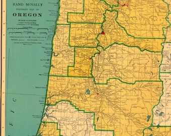 Rare Size Vintage OREGON Map With RAILROADS Library Decor Gallery Wall Art 1945 Antique Map of Oregon Gift for Map Collector Traveler 5163