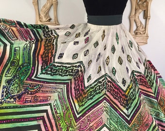 1950s Hand Painted and Sequined Mexican Circle Skirt by Artegreen -- Vibrant Colors and Glittering Sequins, Deadstock