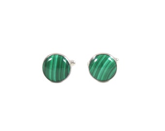 Malachite Cufflinks--Green Malachite--Malachite Silver--Malachite Cuff Links--Malachite Jewelry for Men