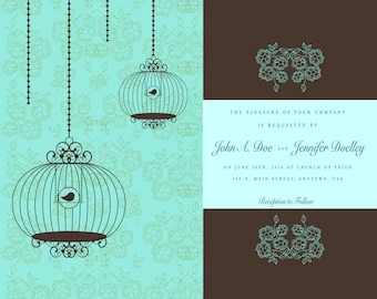 Wedding Invitation - Birdcages- Aqua