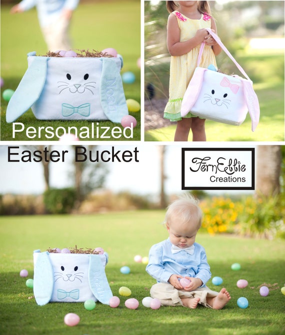 Easter Bucket Bunnny Ears, Hippity Hoppity Easter Bucket, Personalized Easter Basket, Monogrammed Easter Basket