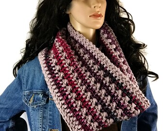 Outlander Scottish Flowers in the Snow Cowl Claire Scarf - Lavender, Pink, Teal Crocheted Neckwarmer CS16