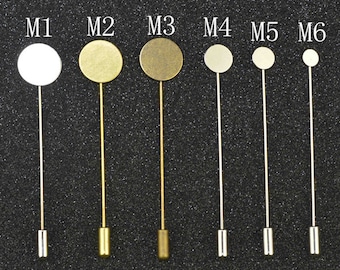 Bulk 20pcs. Stick Pin Lapel Pin Clutch Platinum Broach Blanks With 6MM/8MM/10MM/15MM Pad,Round PAD Brooch Pin Base,Hat Pin Base,Brooch Pin