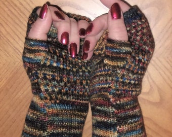 Hand painted knit fingerless gloves with merino wool and cashmere, wrist warmers