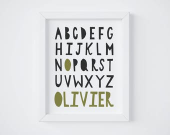 Personalized Alphabet Poster, Decor, Kid's Room, Baby, Birth Gift