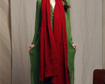 Red Scarf , Oversized Scarf, Long Scarf, Ruffle Scarf, Winter Scarf, Spring Scarf, Linen Scarf, Cotton Scarf, Silk, Wool Look Scarf