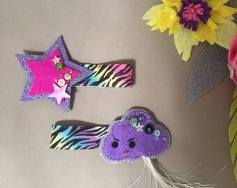 Tiny cloud and star elastic ties, set if 2