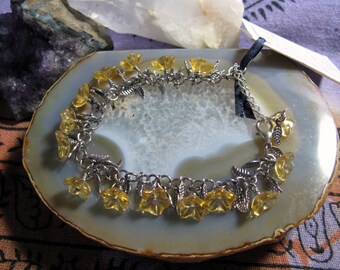 Glass "Marigolds" Bracelet, Charm Bracelet, Cha-cha Bracelet, Yellow Flower Jewelry
