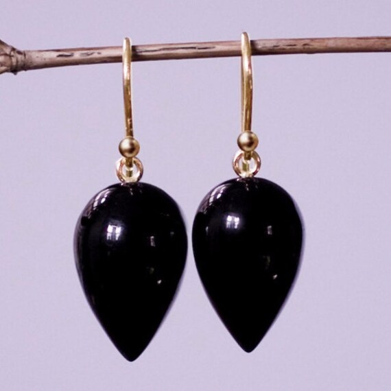 14K Black Onyx Drop Earrings 18K Black Onyx Earrings 14K