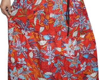 Free Spirit Red Floral Print Flirty Hippie Chic Tiered Gypsy Summer Fashion A-Line Skirts