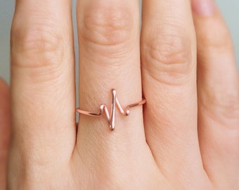 Heartbeat Rose Gold Ring, Pulse ring, Love ring, Heartbeat ring, Rose gold ring, Pulse rose gold ring, Adjustable ring, Valentines gift