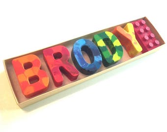 NAME Crayons for Kids Stocking Stuffer Toy in a Gift Box - FAST Ship - Personalized Alphabet Rainbow Crayons - Birthday Gift - Party Favors