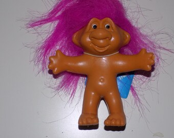 Vintage Bendable Norfin Troll 3.5" Pink Hair Tag