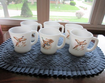 Vintage set of 6 Fire King Bird Mugs 1950-60
