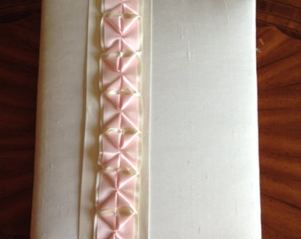 Ivory Dupioni Silk Photo Album with Specialty Pink Ribbon Trim! Pink and Ivory Ribbon Trim On a Dupioni Silk Covered Album