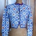 Unique Vintage Hand Made Wool Cardigan Sweater Blue and White in Petite