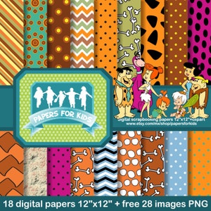 Digital Papers, The Flintstones, Kids, Background, Birthday, Cartoons Retro, Clipart