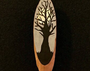 wood magnet: moonlit tree / drift wood