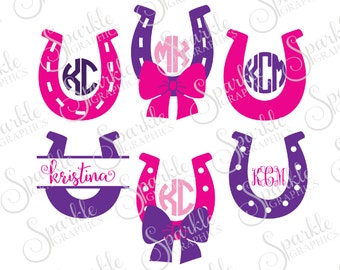 Horseshoe Monogram Frame Set Cut File Western Cowgirl Bow Lucky Horseshoe Clipart Svg Dxf Eps Png Silhouette Cricut Cut File Commercial Use