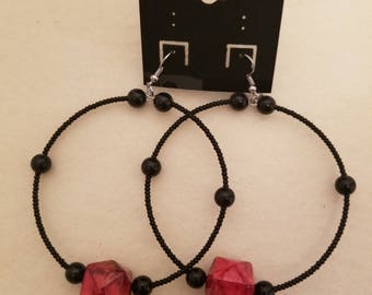Red And Black Hoop Earrings