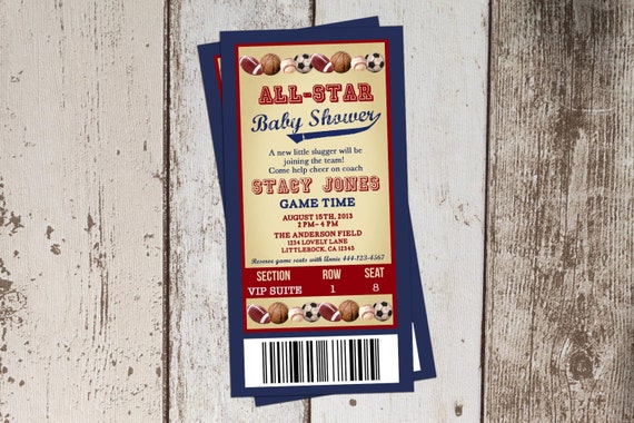 all star themed baby shower invitation all sports ticket sport ticket template