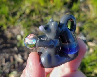 Gray Squirrel pendant with opal