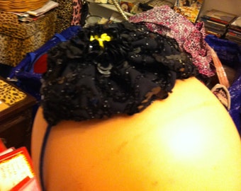 Black sequin Retro Cap style w/ sequin rosette fascinator headband