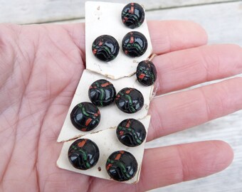 Vintage Antique 1920 French ceramic handpainted buttons set of 10