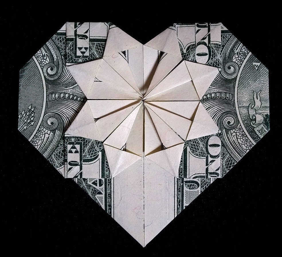 origami heart with money