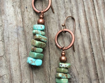 Turquoise earrings, boho jewelry earrings, southwestern jewelry, western jewelry, turquoise dangle earrings, copper jewelry earrings