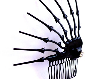 Black Gothic Clock hand Hair Comb Night Circus Chic black with crystal ornate hair Ornament- Lenore's Love