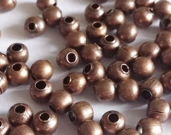 100pcs Copper Beads 4mm - Plain Round Ball Tribal Boho Metal Jewelry Findings Supplies - B12574
