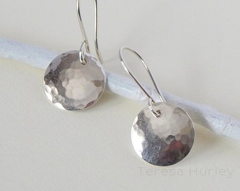 Sterling Silver Disc Earrings, Hammered Argentium Silver Earrings, Small Disc Earrings