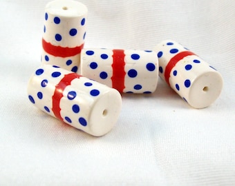 NOW ON SALE Patriotic Polymer Clay Large Tube Beads